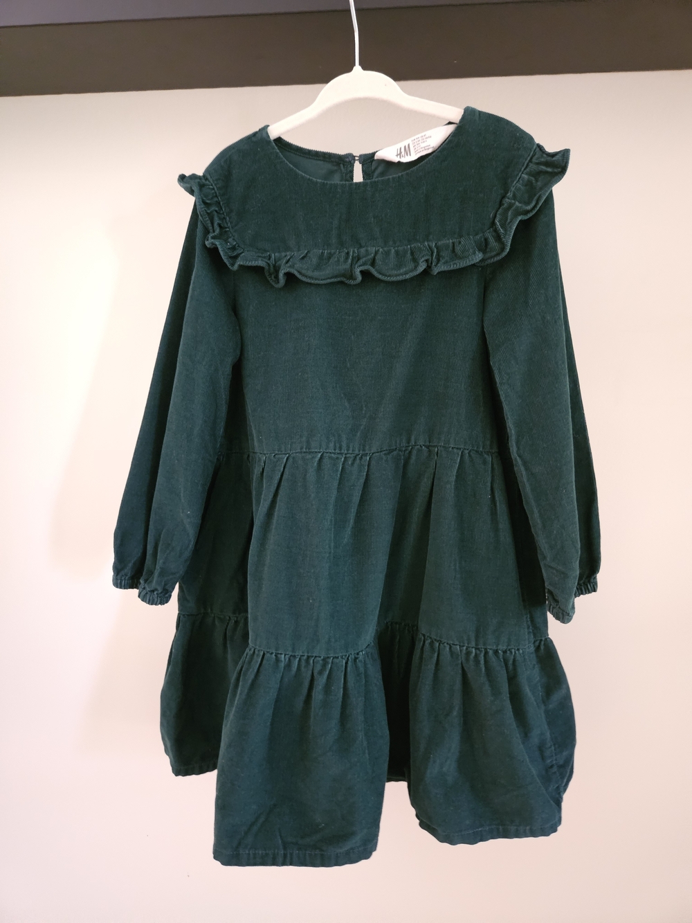 LIKE NEW - H&M Girls Emerald Green Corduroy Ruffle Dress
